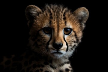Fototapeta na wymiar Wild Cheetah, Fierce Predator of the Savannah: A Portrait on Black Background, Generative AI