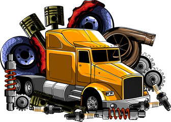 vector illustration of semi truck with part on white background