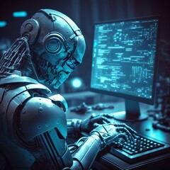 Ai Robot utilisant la technologie, l'IA robotique et les algorithmes remplaçant les travailleurs humains dans de nombreuses industries