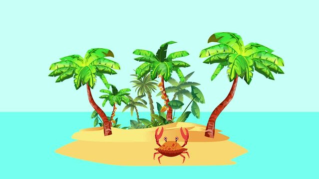 Island in the ocean with palm trees cartoon animation
