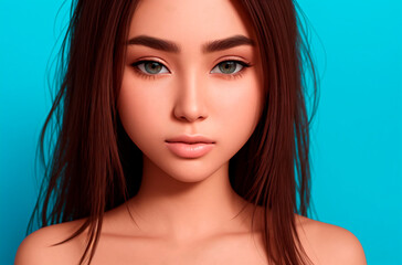 Fototapeta premium Close-up portrait of beautiful young woman. Generative AI.