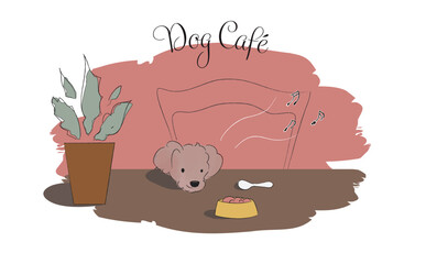 ドッグカフェで楽しそうにご飯を待つ犬