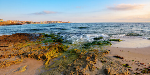 beautiful view of bulgaria coast at sunrise. summer holiday and vacation season at the sea