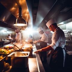 Kitchen employers working. Modern restaurant professional culinary. Generative AI.