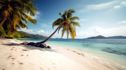 Fototapeta na wymiar Tropical island with palm tree and beautiful beach.