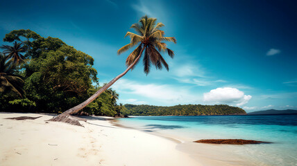 Tropical island with palm tree and beautiful beach.
