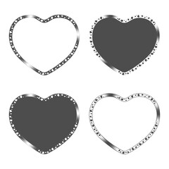 Set of black and white illustrations with heart sign. Isolated vector objects on white background.