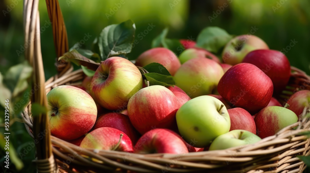 Sticker Some ripe red fresh harvested apples in a basket. Generative AI.