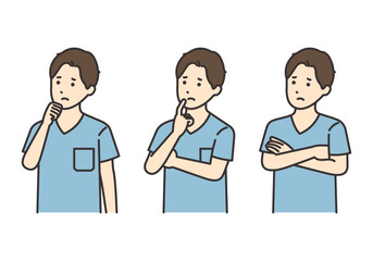 悩む看護師の男性のイラストセット