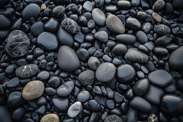 Fototapeta na wymiar Abstract Pebble Texture: A Closeup of Many Black Stones Forming a Pattern in Nature's Gravel Heap. Generative AI