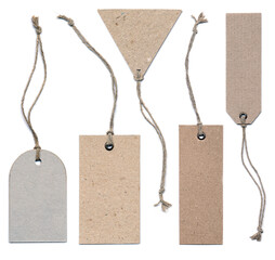 Collection of tags or label.  Blank color tags with string. Paper labels or tag isolated on the white background.