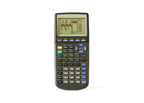 Advanced graphing calculator showing the graph and the data on the screen - Powered by Adobe