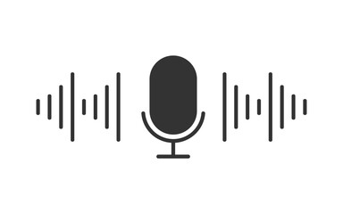 Voice messages bubble icon with sound wave and microphone. Voice messaging correspondence. Modern flat style vector illustration.