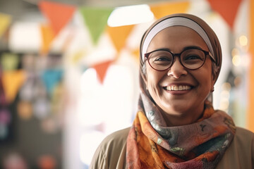 banner, A picture of a teacher celebrating cultural diversity and inclusivity in the classroom, bokeh, Teacher's day Generative AI