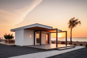 Beach House with sunset at the beach