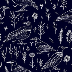 Fototapeta na wymiar An esoteric themed seamless pattern featuring crows
