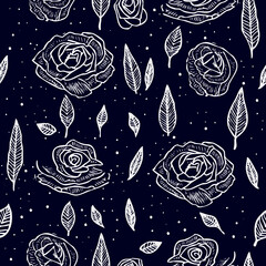 An esoteric themed seamless pattern featuring roses