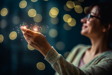 A picture of a teacher celebrating a student's progress or improvement, showcasing their commitment to student growth and development, bokeh, Teacher's day Generative AI