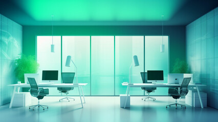 office room background in green and blue tones
