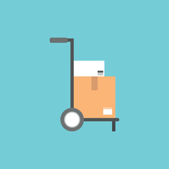 Vector illustration of the icon transportation of postal parcels, boxes, parcel trolley.