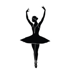 Fototapeta premium Ballerina silhouette flat vector on white background. Collection of ballet dance moves. Black and white ballet dancer icon