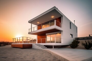 House on the beach with Sunset