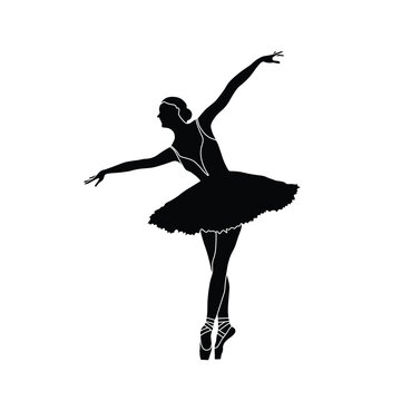 Ballerina silhouette flat vector on white background. Collection of ballet dance moves. Black and white ballet dancer icon