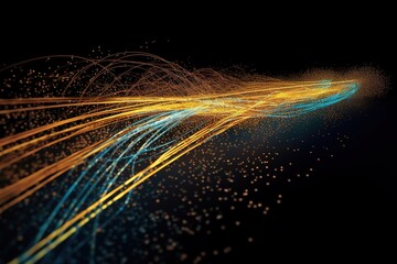 Abstract background fiber optics network cable with colorful rays and bokeh, Glowing fiber optic strings in dark background. Computer network and communication concept background, Generative AI