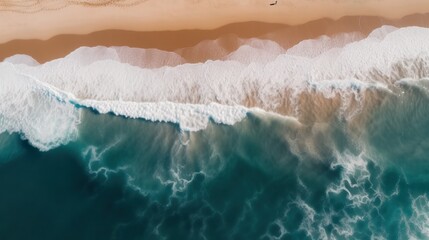 Fototapeta premium Strand Küste, Wellen Ozean von Oben, Vogelperspektive , generative AI