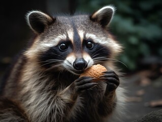 A curious and cunning raccoon caught in the act of stealing a snack