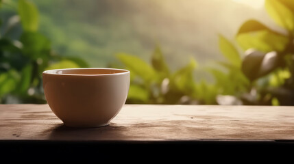 Tea cup on natural background. Illustration AI Generative.