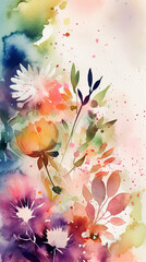 Watercolor natural floral background. Illustration AI Generative.
