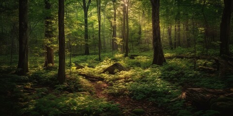 morning in the forest, Created by AI generation, AI generative