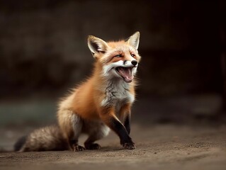 Fototapeta premium A playful fox caught in a moment of pure joy