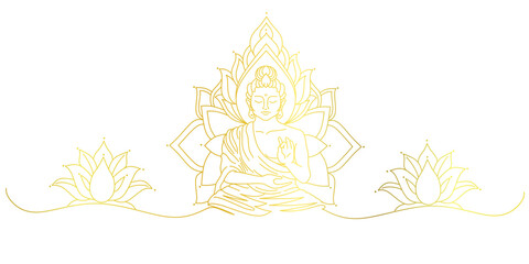 Buddha line art style vector with gold color, vesak day illustration - obrazy, fototapety, plakaty