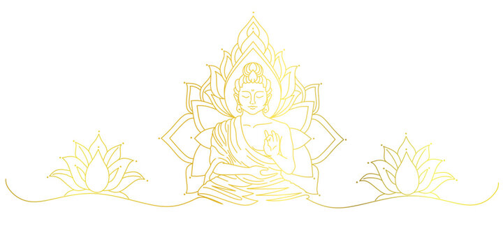 Buddha line art style vector with gold color, vesak day illustration