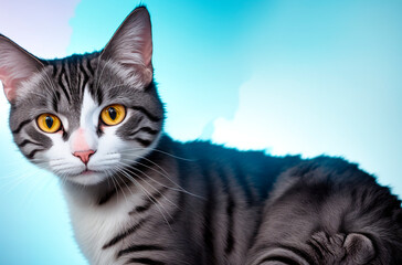 Fototapeta premium Cat. Portrait of puss with pretty muzzle, yellow eyes. Generative AI.