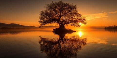 Fototapeta na wymiar sunset over lake, Created by AI generation, AI generative