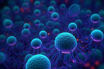 Micro biological cells. AI technology generated image