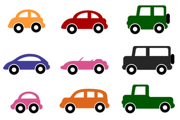 simple vector colorful silhouette car, set 9, isolated on white