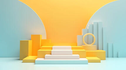 Stage podium scene for product showcase, happy, summer day promotion concepts for your design choices. generative ai