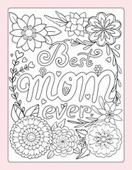 Mothers Day Coloring Page, Happy Mothers Day, Greeting Card Vector Design. Mother's Day Coloring Page, Adorable Mother's Day Coloring Pages for Kids to Gift to Mom. May activities for Kindergartens