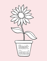 Mothers Day Coloring Page, Happy Mothers Day, Greeting Card Vector Design. Mother's Day Coloring Page, Adorable Mother's Day Coloring Pages for Kids to Gift to Mom. May activities for Kindergartens
