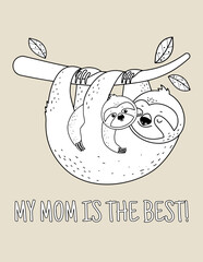 Mothers Day Coloring Page, Happy Mothers Day, Greeting Card Vector Design. Mother's Day Coloring Page, Adorable Mother's Day Coloring Pages for Kids to Gift to Mom. May activities for Kindergartens