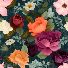 Seamless volumetric floral pattern. Flower background. Digital paper. AI generated