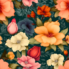 Seamless volumetric floral pattern. Flower background. Digital paper. AI generated