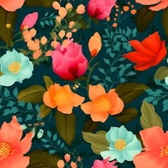 Seamless volumetric floral pattern. Flower background. Digital paper. AI generated