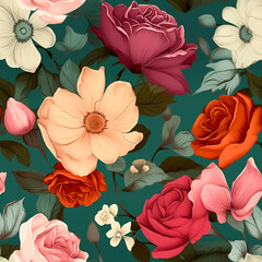 Seamless volumetric floral pattern. Flower background. Digital paper. AI generated