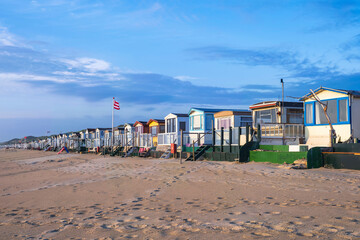 Beach hut in the evening on the beach of Egmond aan Zee/NL