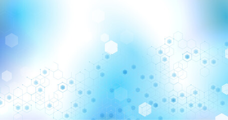 Abstract blue hexagons with white wavy lines with a digital, futuristic, technology background. Vector illustration